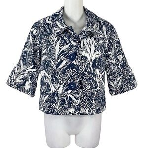 Tyler Boe blue white knit cropped flare half sleeve jacket 4